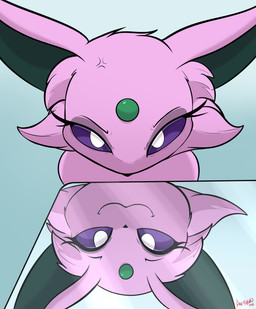 angry cross-popping_vein female feral fur happy reflection simple_background solo an-tonio nintendo pokemon silvia_(an-tonio) eeveelution espeon generation_2_pokemon mammal pokemon_(species) absurd_res hi_res