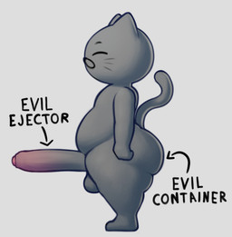 anthro balls belly big_butt big_penis butt cat_tail curvy_figure directional_arrow genitals huge_butt huge_penis male overweight overweight_male penis shortstack solo thick_penis thick_thighs voluptuous wide_hips meowny evil_container el_cato domestic_cat felid feline felis mammal meme