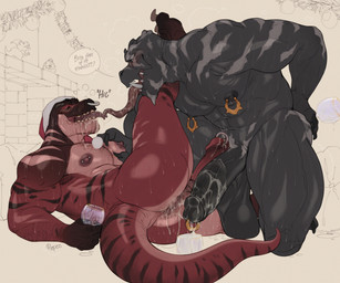 after_sex anthro balls barazoku barbell_piercing bodily_fluids body_hair chest_hair christmas_clothing christmas_headwear clothing container cum cum_in_a_cup cum_in_container cup drinking_glass duo erection facial_piercing fireplace genital_fluids genital_piercing genitals glass glass_container glass_cup hand_on_hip hat headgear headwear holidays long_tongue male male/male muscular muscular_anthro muscular_male nipple_barbell nipple_piercing nipple_ring nipples nose_piercing nose_ring nude nude_male pec_grab pecs penis penis_piercing piercing prince_albert_piercing ring_piercing santa_hat speech_bubble stripes stubble text tongue tongues_touching vein veiny_penis wine_glass repzzmonster christmas scalie english_text hi_res