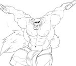 2013 anthro big_bulge big_nipples bow_tie boxer_briefs bulge canid canine clothing grin gun hair holding_object huge_bulge hyper hyper_bulge looking_at_viewer male mammal monochrome muscular muscular_anthro muscular_male navel nipples ranged_weapon sachiel_666 sketch smile solo underwear weapon