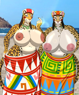 5_fingers anthro areola beach beckoning big_breasts bottomwear breasts brown_hair clothed clothed_anthro clothed_female clothing duo female fingers fur gesture grin hair huge_breasts huge_hips huge_thighs humanoid_hands markings multicolored_body multicolored_fur navel nipples outside overweight overweight_anthro overweight_female pink_nose remojadas sand sea skirt smile spots spotted_body spotted_fur standing teeth thick_thighs topless topless_anthro topless_female two_tone_body two_tone_fur water white_body white_fur wide_hips yellow_body yellow_fur ohs688 felid feline jaguar leopardus mammal ocelot pantherine 5:6 absurd_res hi_res