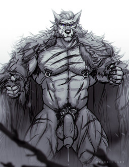abs accessory anthro balls big_muscles big_pecs biped bodily_fluids cloak cloak_only clothing cock_ring dripping facial_scar foreskin genital_fluids genitals huge_pecs humanoid_genitalia humanoid_penis jewelry looking_at_viewer male muscular muscular_anthro muscular_male nipple_piercing nipple_ring nipples pecs penis penis_accessory penis_jewelry piercing precum precum_drip pubes purple_eyes ring_piercing scar scars_all_over simple_background solo white_background revelion elden_ring fromsoftware blaidd_(elden_ring) canid canine canis mammal wolf 2022 digital_media_(artwork) hi_res