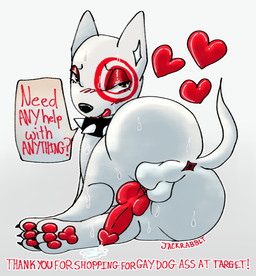 animal_genitalia animal_penis anus balls blush blush_lines blush_stickers butt canine_genitalia canine_penis collar cute_fangs dialogue eyelashes fangs femboy feral genitals glistening glistening_eyes glistening_genitalia heart_symbol light male mascot penis presenting presenting_anus presenting_balls presenting_hindquarters presenting_penis raised_tail sheath solo spiked_collar spikes tail talking_to_viewer teeth text jackrabbit_(artist) target_corporation bullseye_(target) bull_terrier canid canine canis domestic_dog hunting_dog mammal terrier 2025 absurd_res digital_media_(artwork) english_text hi_res ibispaint_(artwork) lighting shaded