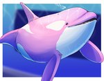 ambiguous_gender brown_eyes bubble dorsal_fin feral fin glistening glistening_eyes looking_at_viewer open_mouth pink_body side_view solo underwater water white_body imperatorcaesar cetacean dolphin mammal marine oceanic_dolphin orca toothed_whale hi_res