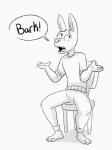 3_toes 4_fingers anthro barefoot biped bottomwear chair clothed clothing eye_roll feet fingers front_view fully_clothed furniture gesture long_ears male open_mouth pants shirt shrug simple_background sitting solo speech_bubble text toes topwear white_background komdog canid canine canis domestic_dog mammal 2d_animation 3:4 animated black_and_white english_text monochrome motion_tweening reaction_image short_playtime