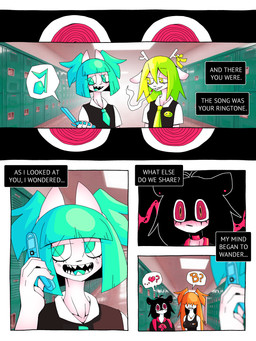 anthro backpack cellphone cigarette colored_nails ear_piercing ear_twitch electronics female fingernails flip_phone hair jewelry musical_symbol nails necklace on_phone orange_hair phone photo_background piercing red_eyes school smoking smoking_cigarette symbol text ponporio the_disappearance_of_girl_a girl_a girl_b girl_c girl_f deer felid mammal 3:4 absurd_res comic english_text hi_res photography_(artwork)