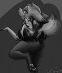 anthro butt looking_back male presenting presenting_hindquarters purple_eyes simple_background solo coffeefly nintendo pokemon cafe_(coffeefly) fan_character braixen generation_6_pokemon pokemon_(species) hi_res monochrome