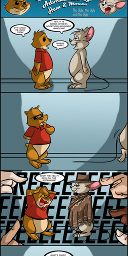 annoyed annoying anthro black_eyes clothing collared_shirt dark_body dark_skin dialogue dress_shirt duo floating_eyebrows fur gesture grey_body grey_fur grin hand_gesture hat headgear headwear holidays humanoid_hands male pink_inner_ear pointing pointing_at_another poncho red_clothing red_shirt red_topwear screaming shirt smile speech_bubble text topwear dutch_(artist) cinco_de_mayo cricetid hamster human mammal mouse murid murine rodent 2022 absurd_res comic english_text hi_res