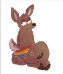 ambiguous_gender anthro brown_body brown_fur brown_nose brown_pupils butt clothing fur lgbt_pride lidded_eyes looking_at_viewer looking_back looking_back_at_viewer pride_color_clothing pride_color_underwear pride_colors pupils rainbow_pride_colors rear_view short_tail simple_background sitting tail underwear white_background pawfunk_(artist) deer mammal