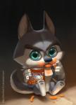 anthro blue_eyes chibi countershading daww food fur grey_body grey_fur nude simple_background solo silverfox5213 dreamworks madagascar_(series) the_penguins_of_madagascar agent_classified classified canid canine canis mammal wolf 2015 digital_media_(artwork) digital_painting_(artwork)