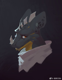 anthro clothed clothing glistening glistening_eyes grey_body grey_ears male mouth_closed orange_eyes side_view simple_background solo topwear unsigned white_clothing white_topwear yellow_body awaldkize scalie absurd_res bust_portrait hi_res portrait