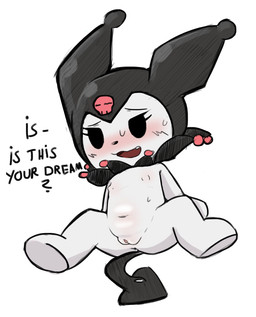 anthro anus blush bodily_fluids butt chibi clothing dialogue fangs female flat_chested fool's_hat genitals hat headgear headwear jester loli navel nipples nude open_mouth plushie simple_background solo spade_tail spread_legs spreading sweat sweatdrop tail talking_to_viewer teeth text tongue vulva white_background white_body young young_anthro viofsa onegai_my_melody sanrio kuromi demon lagomorph leporid mammal rabbit 2023 digital_media_(artwork) english_text hi_res