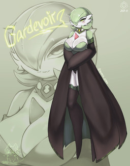 big_breasts breasts clothing dress female green_eyes long_socks neckline omnitrix solo shoko_steff ben_10 cartoon_network nintendo pokemon den10 fan_character gardevoir generation_3_pokemon humanoid pokemon_(species) absurd_res hi_res