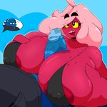 anthro areola big_breasts blue_body breast_play breasts cleavage clothed clothing duo female hair huge_breasts humanoid_on_anthro male male/female nipple_outline pink_hair red_body sex solo_focus titfuck omegabrawl kyoob_(thegentlebro) humanoid 1:1 hi_res