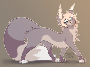ambiguous_gender countershade_torso countershading feet feral fur hair looking_at_viewer simple_background smile solo standing tail toes monstercheetah domestic_cat felid feline felis mammal 2026 digital_drawing_(artwork) digital_media_(artwork) hi_res