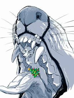 anthro bdsm bondage bound censored_genitalia duo extreme_size_difference feet fur implied_orgasm macro macro_anthro micro mouth_play size_difference teeth vore whiskers tirrel censored