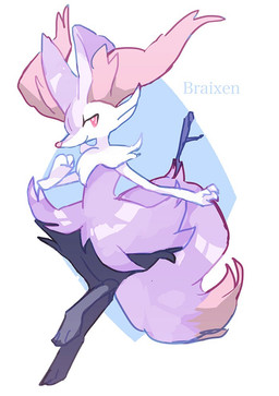 ambiguous_anthro ambiguous_gender anthro arm_tuft biped black_body black_fur cheek_tuft chest_tuft closed_smile digitigrade dipstick_tail facial_tuft flat_chested fur hip_tuft inner_ear_fluff looking_at_viewer markings mouth_closed multicolored_body multicolored_fur object_in_tail on_one_leg pink_body pink_eyes pink_fur pink_inner_ear_fluff pink_nose pink_tail_tip pointy_ears prick_ears purple_body purple_fur purple_tail shoulder_tuft side_view simple_background smile solo standing stick stick_in_tail tail tail_markings tapering_snout text tuft two_tone_tail white_background white_body white_fur tattanbu nintendo pokemon braixen canid generation_6_pokemon mammal pokemon_(species) shiny_pokemon 2016 cel_shading character_name digital_drawing_(artwork) digital_media_(artwork) english_text full-length_portrait japanese_description portrait shaded translated_description