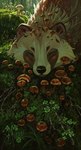 ambiguous_gender black_nose day detailed_background feral forest fungus grass moss outside plant smile solo tree geosaiko1267 ailurid mammal red_panda 2022 digital_media_(artwork) hi_res