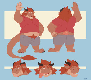 angry anthro barefoot belly big_belly black_horn bottomwear brown_body brown_hair clothed clothing feet gesture grey_bottomwear grey_clothing grey_shorts hair happy horn looking_pleasured male moobs mouth_closed obese obese_anthro obese_male open_mouth open_smile overweight overweight_anthro overweight_male pink_tongue pubes red_clothing red_shirt red_t-shirt red_topwear shirt shorts simple_background smile solo standing t-shirt tail tail_tuft tan_body tight_clothing tight_shirt tight_t-shirt tight_topwear tongue tongue_out topwear tuft waving waving_at_viewer chocolateandmilk mythology dragon mythological_creature mythological_scalie scalie 2020 absurd_res dated hi_res model_sheet signature