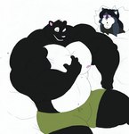 black_body black_hair blue_body bottomwear breasts cleavage clothed clothing female green_eyes hair heart_eyes heart_symbol long_hair looking_at_viewer male muscular nipples shirt shorts smile teeth topwear white_body third-party_edit xxsparcoxx lucas_mcfist bear mammal