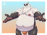 5_fingers anthro belly big_belly bulge claws clothing eyes_closed fingers humanoid_hands male navel nipples overweight overweight_anthro overweight_male pawpads pink_pawpads smile solo thong toothy_smile underwear elecrailvic mihoyo zenless_zone_zero pan_yin_hu bear giant_panda mammal 2025 4:3 colored hi_res signature