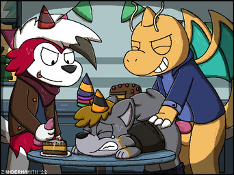 anal anal_penetration antennae_(anatomy) anthro balls birthday_cake birthday_party black_body black_fur blinking bodily_fluids bottomless bottomless_anthro bottomless_male bottomwear bottomwear_down brown_hair cake cake_slice clenched_teeth clothed clothing cum cum_on_food dessert eyes_closed food forced forced_anal fur genital_fluids genitals green_body green_scales grey_body grey_fur group hair hand_on_butt hand_on_penis hat headgear headwear horn kerchief looking_at_viewer looking_down male masturbation membrane_(anatomy) membranous_wings neckerchief neckwear open_window orange_body orange_scales pants pants_down partially_clothed party_hat penetration penile penile_masturbation penile_penetration penis penis_in_ass raised_tail rape red_body red_fur scales sex smile sweat tail tan_body tan_scales tears teeth text tongue tongue_out trio white_body white_fur wings zandermanith nintendo pokemon canid canine canis dragonite generation_1_pokemon generation_7_pokemon lycanroc mammal midnight_lycanroc pokemon_(species) wolf 2022 2d_animation animated artist_name dated digital_media_(artwork) pixel_(artwork) pixel_animation
