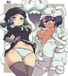 ambiguous_gender armwear belt big_breasts black_clothing black_dress black_hat black_headwear blue_hair blush border bottomwear breasts clothed clothing dark_body dark_skin dress duo_focus elbow_gloves eyelashes female feral glistening glistening_breasts gloves grey_background grey_clothing grey_eyes grey_gloves grey_hair grey_handwear grey_legwear grey_thigh_highs group hair handwear hat headgear headwear human_focus legwear looking_at_viewer mind_control navel navel_outline not_furry_focus open_clothing open_jumpsuit panties pattern_bottomwear pattern_clothing pattern_panties pattern_underwear pouch_(clothing) purple_eyes raised_clothing raised_dress short_hair simple_background striped_bottomwear striped_clothing striped_panties striped_underwear stripes tentacles thick_thighs thigh_highs trio underwear white_body white_border white_clothing white_gloves white_handwear white_hat white_headwear white_jumpsuit white_tentacles wide_hips chichibu3 wat_son_(artist) nintendo pokemon team_rainbow_rocket team_rocket aether_employee grunt_(pokemon) rainbow_rocket_grunt generation_7_pokemon human mammal nihilego pokemon_(species) ultra_beast hi_res