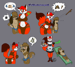annoyed anthro apron awkward ball_and_chain big_breasts book bottle bottomwear breasts bulge choker cleavage clock clothed clothing condom container cup curvy_figure dominant dominant_male dots duo erection erection_under_clothing erection_under_speedo eyewear fanning female fetch gloves_(marking) grey_background hands_behind_head happy happy_trance holding_object holding_pocketwatch holding_tray hypnosis jewelry larger_female leaf loincloth lying maid_uniform male markings mind_control necklace on_back palm_leaf pendulum_swing pocketwatch pool_chair question_mark sexual_barrier_device shirtless shirtless_anthro shirtless_male simple_background size_difference skirt slave smaller_male smile speech_bubble speedo speedo_only stick submissive submissive_female sunglasses swimwear tail tail_motion tailwag tongue tongue_out topless topless_anthro topless_male tray uniform unimpressed watch wide_hips darksheep46 janneth_(davidthewolfx10) mateo_(darksheep46) canid canine canis domestic_dog fox mammal red_fox true_fox 2022 absurd_res hi_res