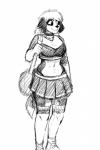 2018 2:3 black_and_white bottomwear canid canine canis cheerleader clothed clothing domestic_dog female fully_clothed hi_res hladilnik mammal monochrome piercing samantha_thott skirt solo