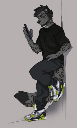 5_fingers anthro brown_eyes brown_hair clothing fingers footwear fur grey_body grey_fur hair male shoes smile solo tai_l_rodriguez felid leopard mammal pantherine 2021 digital_media_(artwork) hi_res