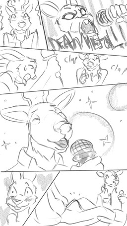 applause clapping contact_onomatopoeia duo erection impact_onomatopoeia male male/male onomatopoeia shocked sound_effects text xexue deer lagomorph leporid mammal rabbit 9:16 hi_res monochrome