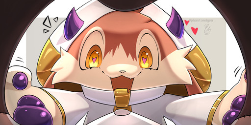 after_transformation ambiguous_gender anthro biped cleric clothing costume dripping fur gameplay_mechanics happy heart_eyes heart_symbol holding_object holding_plushie horn looking_at_viewer open_mouth paws plushie plushification rpg_dungeon simple_background smile solo status_effect transformation phantomdgen domestic_cat felid feline felis lagomorph leporid mammal rabbit colored comic digital_drawing_(artwork) digital_media_(artwork) hi_res shaded male_(lore)