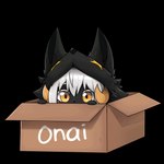 anthro ashurakitsune black_body black_fur blush box container female fur horn smile solo white_body white_fur yellow_eyes onai bovid canid canine canis caprine mammal sheep wolf wolfskin 1:1 alpha_channel animated hi_res short_playtime