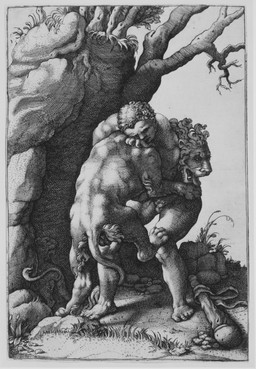 balls club_(weapon) death den feet feral flaccid fur genitals grass group hair humanoid_genitalia humanoid_penis killing male male/male male_feral mane melee_weapon muscular muscular_feral nude nude_human outside penis plant pubes standing strangling tail tongue tongue_out tree trio weapon young young_feral adamo_(ghisi)_scultori public_domain hercules_(mythology) felid human lion mammal pantherine absurd_res hi_res monochrome