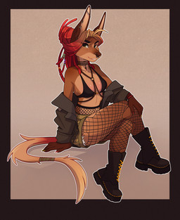 anthro black_clothing black_jacket black_topwear boots bottomwear bra bracelet breasts bridge_piercing brown_body brown_fur choker clothing colored_nails dreadlocks ear_piercing ear_ring eyebrows eyelashes facial_piercing female fishnet_clothing fishnet_legwear footwear freckled_face freckled_shoulders freckles fur furgonomic_piercing furgonomics green_bottomwear green_clothing green_eyes green_shorts hair industrial_piercing jacket jewelry legwear long_eyelashes looking_at_viewer muzzle_piercing nails necklace nose_piercing nose_ring o-ring piercing red_hair ring_piercing septum_piercing septum_ring shoes shorts solo tail topwear torn_clothing underwear merlinmakes rose_(sethyy12345) canid canine mammal maned_wolf 2023 absurd_res hi_res