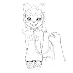 ambiguous_gender anthro bangs blush clothing collar crop_top disembodied_hand duo ear_piercing female female/ambiguous first_person_view fishnet_stockings genitals innie_vulva leash leashing_pov loli looking_at_viewer navel piercing shirt skull_and_crossbones smile smiling_at_viewer spiked_collar spikes topwear vulva young young_female oniei hotel_transylvania mythology winnie_werewolf_(hotel_transylvania) canid canine mammal mythological_canine mythological_creature werecanid werecanine werecreature werewolf 1:1 hi_res monochrome