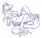 anthro breasts claws dewlap_(anatomy) feet female gular_flap lounge nipples non-mammal_breasts non-mammal_nipples nude simple_background solo sub-tympanic_shield white_background lord_magicpants iguana iguanid lizard reptile scalie blue_and_white hi_res monochrome sketch