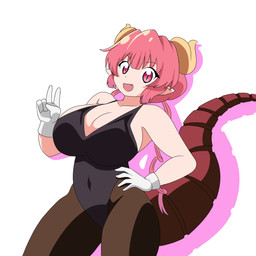 big_breasts black_clothing black_leotard breasts cleavage clothed clothing curved_horn cute_fangs fangs female gloves hair hand_on_hip handwear horn huge_breasts humanoid_pointy_ears legwear leotard looking_at_viewer navel_outline open_mouth open_smile pantyhose pink_eyes pink_hair pointy_ears pupils segmented_tail simple_background slit_pupils smile solo tail teeth two_fingers_up white_background white_clothing white_gloves white_handwear wide_hips yellow_horn orcaverde miss_kobayashi's_dragon_maid mythology ilulu animal_humanoid dragon dragon_humanoid horned_humanoid humanoid mythological_creature mythological_scalie scalie tailed_humanoid 1:1 2022 hi_res portrait three-quarter_portrait