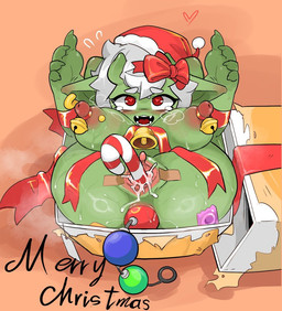 anal_fluids anthro areola bell bell_collar big_anal_beads big_breasts big_butt biped blush bodily_fluids body_blush breast_blush breasts butt candy candy_cane candy_cane_in_pussy christmas_clothing christmas_decorations christmas_headwear christmas_ornament claws clothing collar condom cum cum_from_vagina cum_in_vagina cum_inside dessert ear_blush ear_piercing ear_ring feet female flying_sweatdrops food genital_fluids genitals gift gold_ear_piercing green_body green_breasts green_butt green_feet green_legs green_skin green_vulva hair hat headgear headwear heart_pupils heart_reaction heart_symbol holidays little_horns looking_at_viewer lying merry_christmas multicolored_anal_beads nipple_bell nipple_piercing nipples on_back open_mouth orange_background ornament piercing pink_areola pink_nipples pointy_ears purple_condom red_eyes red_ribbon ring_piercing santa_hat sexual_barrier_device sharp_teeth short_hair shortstack shortstack_female simple_background solo spread_vulva spreading steamy_breath stuck_in_box stuck_in_gift sweat sweatdrop sweaty_breasts sweaty_butt tears tears_of_pleasure teeth text vulva hahadesiowo christmas goblin