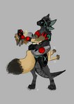 anthro balls brown_body duo fur genitals machine male male/male penetration red_eyes screen screen_face simple_background spots jeffusherb johmn hyena mammal protogen spotted_hyena digital_media_(artwork)