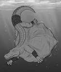 belly big_belly duo feral fully_inside huge_belly hyper hyper_belly male swimming tail tail_wraps underwater vore water wraps thatgryphonguy grayffo crocodilian reptile scalie absurd_res black_and_white hi_res monochrome