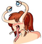 ahegao blue_eyes blush bodily_fluids drooling eyestalks female ginger hair long_tongue looking_pleasured red_hair saliva slime solo tongue dangernoodledrawings gastropod humanoid mollusk slug