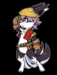 anthro belt black_nose chest_fur chest_tuft clothed clothing fur furgonomics gloves hair handwear hat headgear headwear male multi_tail solo standing tail tuft white_body white_fur yellow_eyes earthb-kun canid canine canis domestic_dog mammal 2017 alpha_channel digital_media_(artwork)