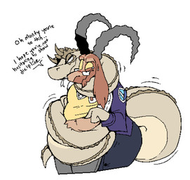 anthro black_horn blush blush_lines bottomwear bovid_horn brown_body brown_fur caprine_horn clothing curling_tail curved_horn dialogue duo eyewear female fur glasses goat_horn horn jacket larger_female long_ears long_neck long_tail male male/female pants poking_belly professor scales shirt size_difference skirt slightly_chubby tail talking_to_another teacher teasing text thick_tail topwear vest boot_(artist) montana_(boot) wadi_(boot) bovid caprine goat horned_viper mammal reptile scalie snake viper 2019 english_text