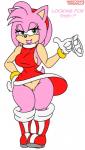 amy_rose anthro bottomless breasts clothed clothing english_text eulipotyphlan female genitals habbodude hedgehog looking_at_viewer mammal pink_body pussy sega smile solo sonic_the_hedgehog_(series) text twindrills