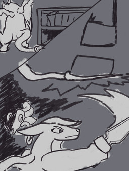 anthro book duo female male male/female melee_weapon possession sword tentacles weapon ails fakemon mythology nintendo pokemon fan_character dragon ghost mythological_creature mythological_scalie scalie species_request spirit absurd_res comic hi_res