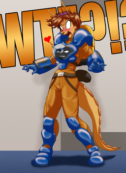 anthro blue_boots blue_clothing blue_footwear blue_gloves blue_handwear boots clothing duo female footwear gloves handwear jet_pack male male/female shoes surprised transformation toughset konami rocket_knight_adventures pete_(skunk) toughset_(character) armadillo mammal mephitid skunk xenarthran hi_res