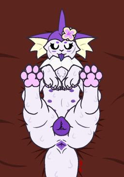 :3 animal_genitalia animal_vulva anus areola bed big_tail black_sclera blush bodily_fluids butt canine_genitalia canine_vulva claws digitigrade dripping eyelashes feet female feral fin flower flower_accessory foot_focus frill_(anatomy) furniture genital_fluids genitals goo_drip hindpaw inviting looking_at_viewer lying membrane_(anatomy) multi_nipple multicolored_tongue nipples on_back pawpads paws pink_pawpads plant plump_labia presenting presenting_vulva purple_anus purple_blush purple_nipples purple_vulva quadruped slime solo spreading tail tail_anus teats thick_thighs tongue tongue_out vaginal_fluids vulva white_body white_eyes hornybluboye_(artist) nintendo pokemon eeveelution generation_1_pokemon goo_creature pokemon_(species) vaporeon digital_media_(artwork) signature