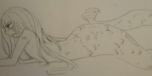 apode blush breasts female hair legless long_hair nude serpentine simple_background solo split_form unknown_artist draconcopode humanoid lamia reptile scalie snake 2015 hi_res source_request traditional_media_(artwork)