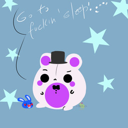 bow_(feature) bow_tie chibi clothing duo hat headgear headwear machine male puppet simple_background star hiyoko five_nights_at_freddy's scottgames sister_location funtime_freddy_(fnafsl) puppet_bonnie_(fnafsl) animatronic bear lagomorph leporid mammal rabbit robot 1:1 2016 hi_res